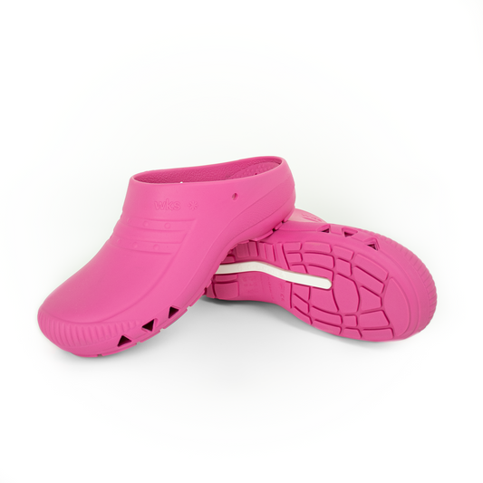 Working Safe Safe Clog soca hospitalar rosa vibrante vista lateral e sola